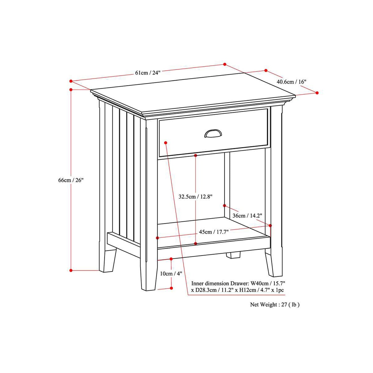 White | Acadian Bedside Table