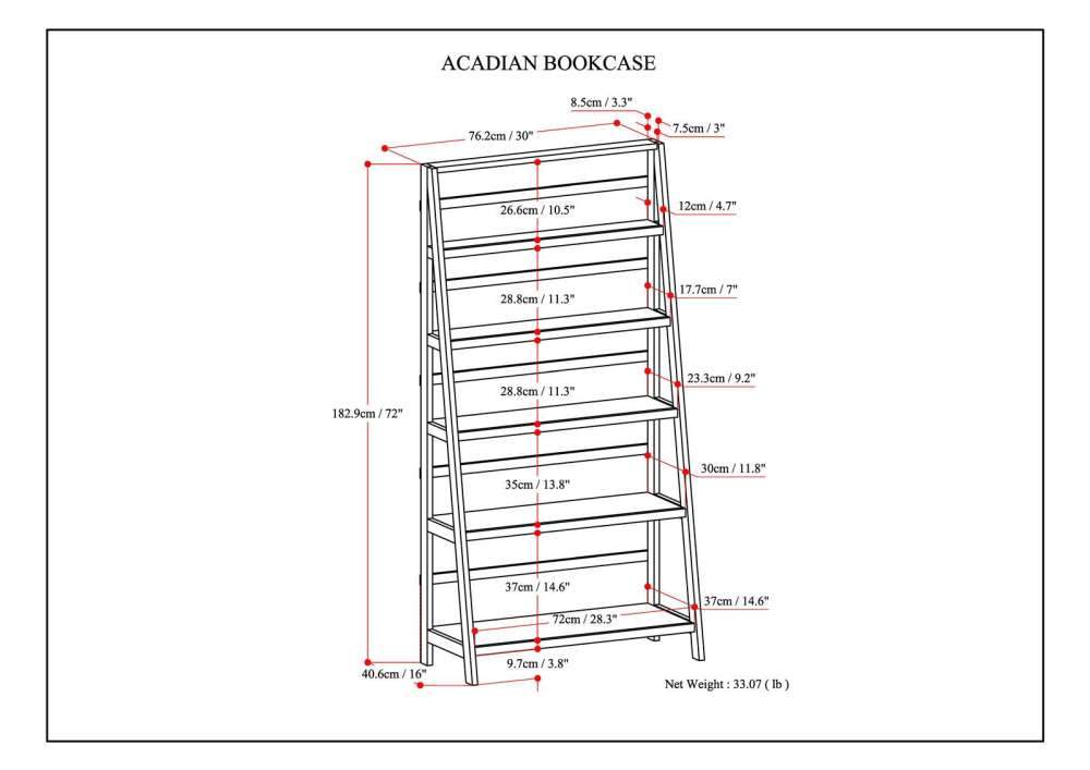 White | Acadian 72 x 30 inch Bookcase