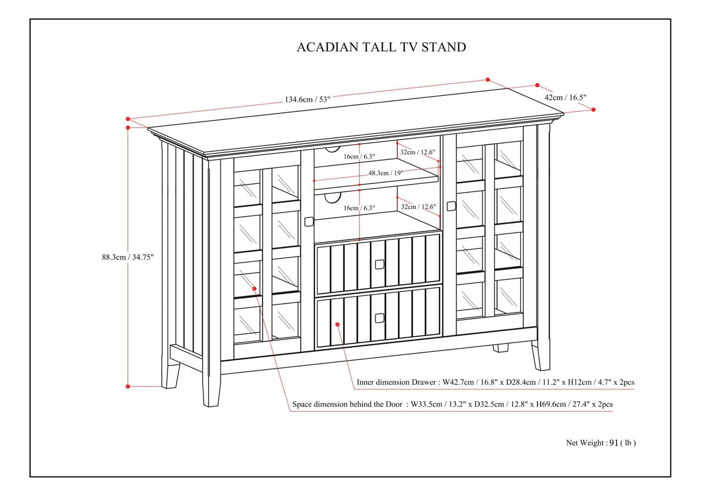 Rustic Natural Aged Brown | Acadian Tall TV Stand