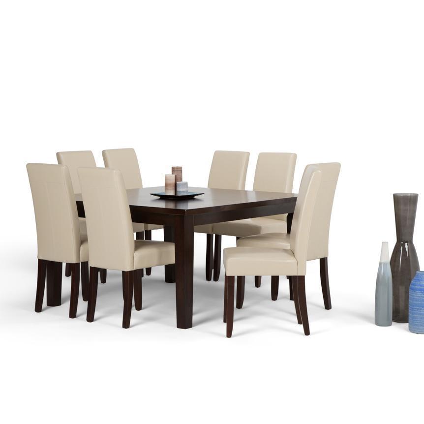 Satin Cream Vegan Leather | Acadian 9 Piece Dining Set