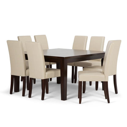 Satin Cream Vegan Leather | Acadian 9 Piece Dining Set