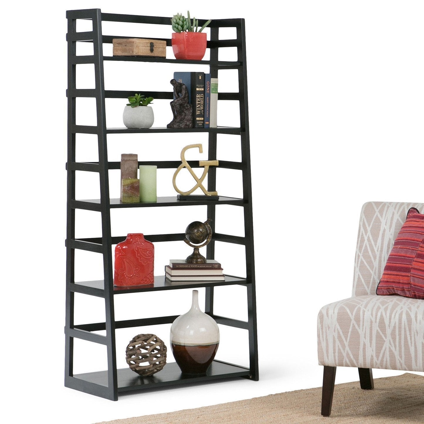 Black | Acadian Ladder Shelf Bookcase