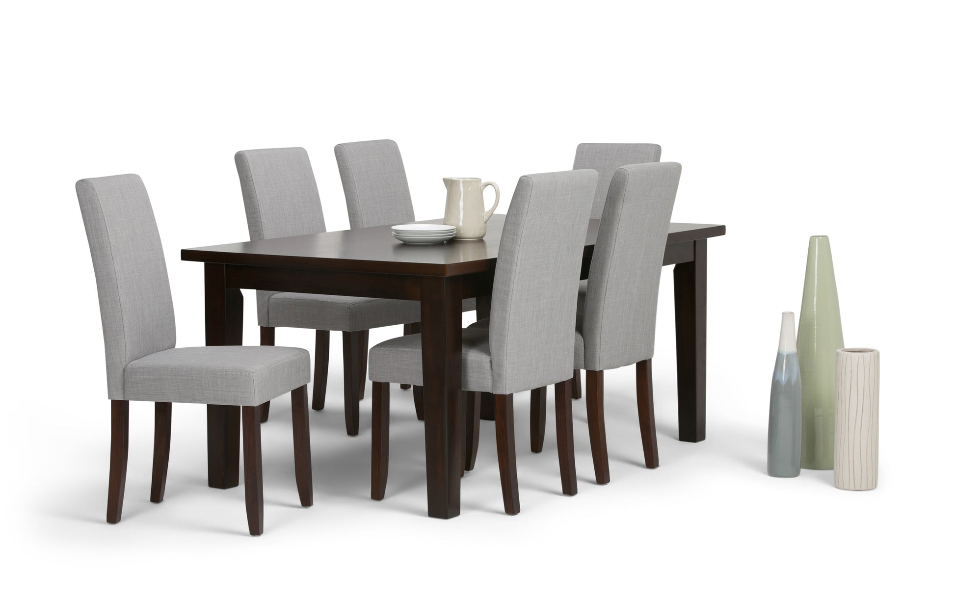 Dove Grey Linen Style Fabric | Acadian 7 Piece Dining Set