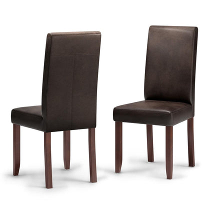 Distressed Brown Distressed Vegan Leather | Acadian Linen Look Fabric Parson Dining Chair (Set of 2)