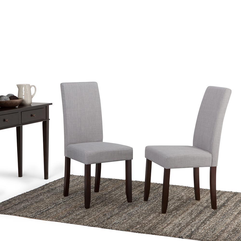 Dove Grey Linen Style Fabric | Acadian Faux Leather Parson Dining Chair (Set of 2)