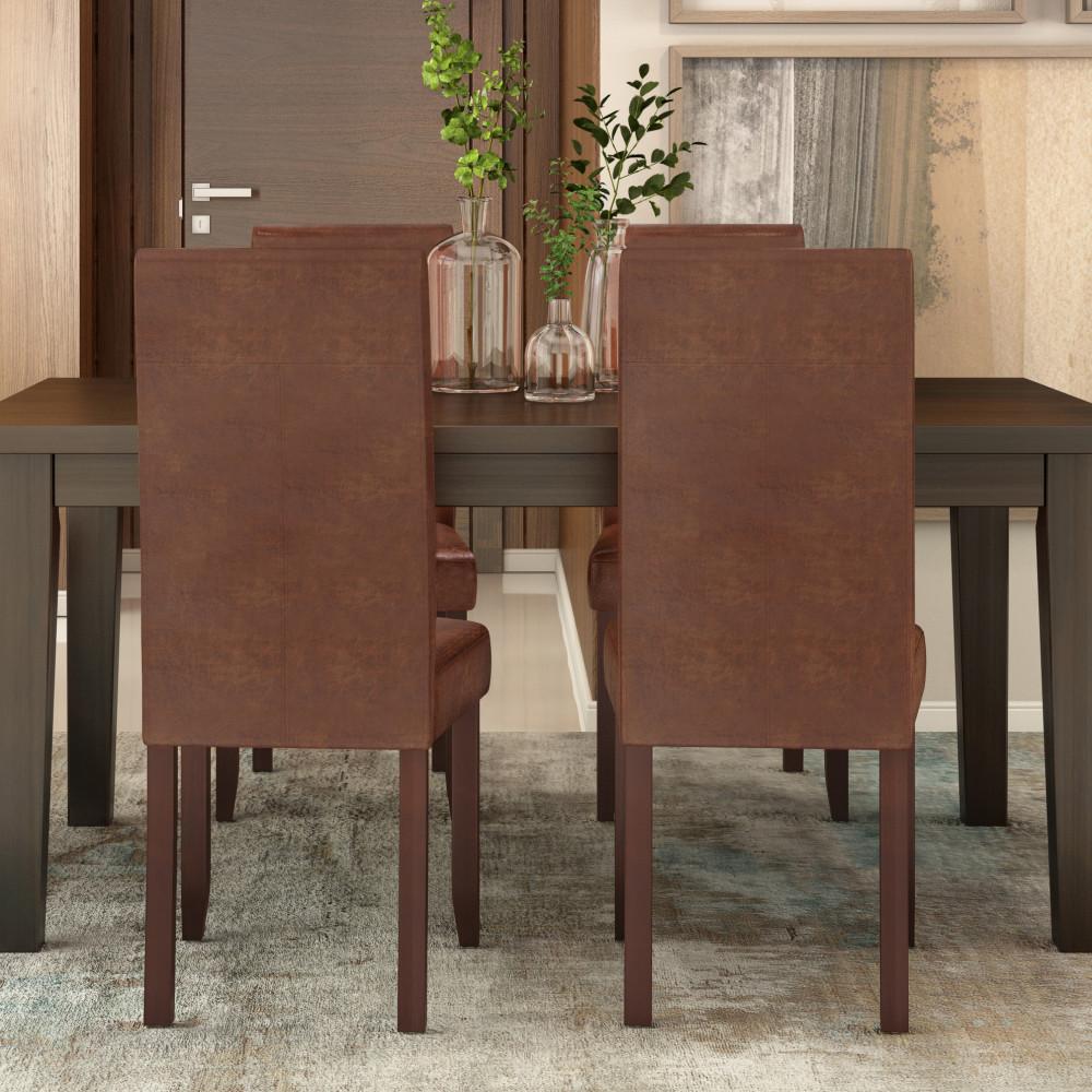  Distressed Saddle Brown Distressed Vegan Leather | Acadian Linen Look Fabric Parson Dining Chair (Set of 2)