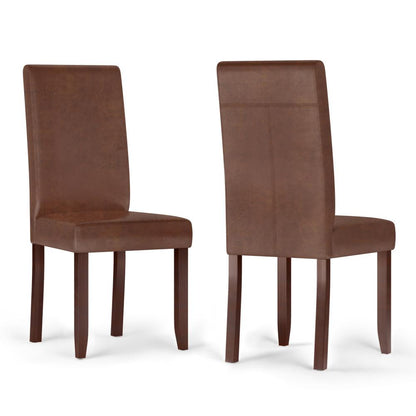  Distressed Saddle Brown Distressed Vegan Leather | Acadian Linen Look Fabric Parson Dining Chair (Set of 2)