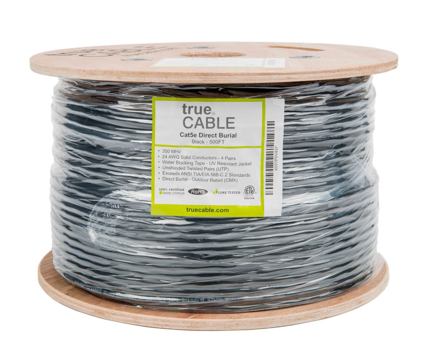 Cat5e Direct Burial Ethernet Cable, Unshielded, 500ft, Black