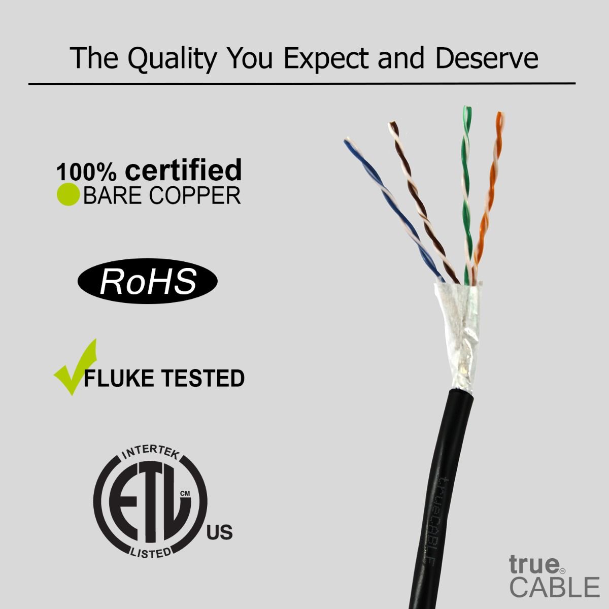 Cat5e Direct Burial Ethernet Cable, Unshielded, 1000ft, Black
